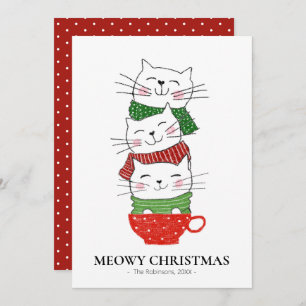 Meowy Kerstmis 3-kattenbekertjes Feestdagenkaart