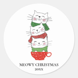 Meowy Kerstmis, aangepast kerstbekertje Scarves Cu Ronde Sticker