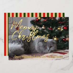 Meowy Kerstmis - Aangepaste katfoto Folie Feestdagenkaart