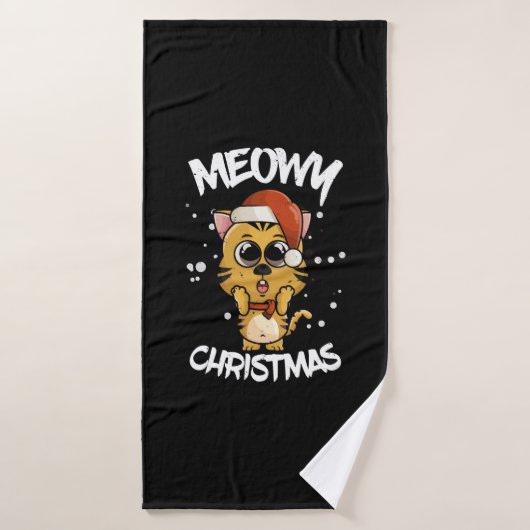 meowy kerstmis badhanddoek (Badhanddoek)