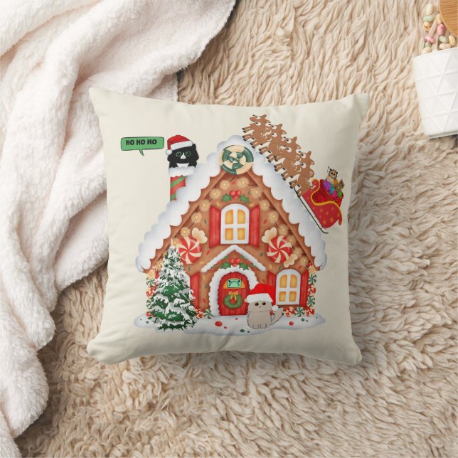 Meowy Kerstmis Bezoek Van Santa Cat en Vrienden Kussen (Deken)