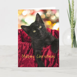 Meowy Kerstmis Black Kitten Holiday Greeting Card Kaart