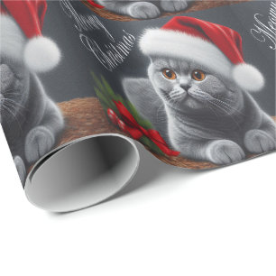 Meowy Kerstmis Britse Korthaar Santa Cat Cadeaupapier