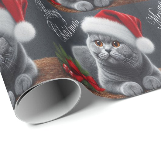 Meowy Kerstmis Britse Korthaar Santa Cat Cadeaupapier (Rol Hoek)