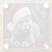 Meowy Kerstmis Britse Korthaar Santa Cat Glazen Onderzetter (Achterkant)