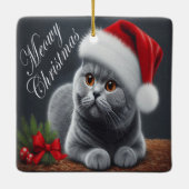 Meowy Kerstmis Britse Korthaar Santa Cat Keramisch Ornament (Achterkant)