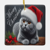 Meowy Kerstmis Britse Korthaar Santa Cat Keramisch Ornament (Voorkant)