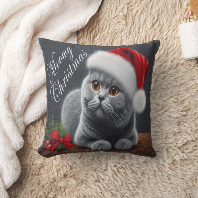 Meowy Kerstmis Britse Korthaar Santa Cat Kussen (Deken)
