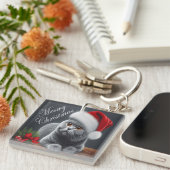 Meowy Kerstmis Britse Korthaar Santa Cat Sleutelhanger (Voorkant Rechts)