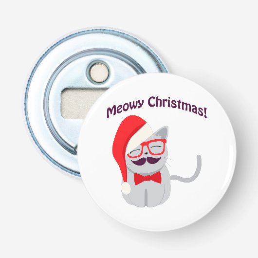 Meowy Kerstmis! Button Flesopener (Voorkant)