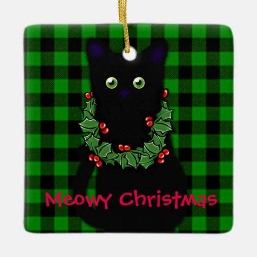 Meowy Kerstmis | cadeau voor kattenliefhebbers | z Keramisch Ornament (Voorkant)