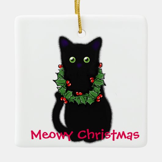 Meowy Kerstmis | cadeau voor kattenliefhebbers | z Keramisch Ornament (Voorkant)