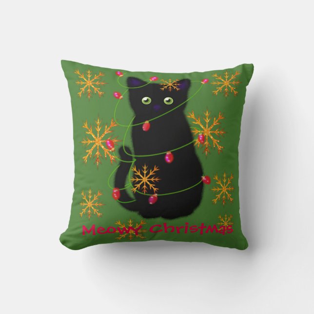 Meowy Kerstmis | cadeau voor kattenliefhebbers | z Kussen (Voorkant)