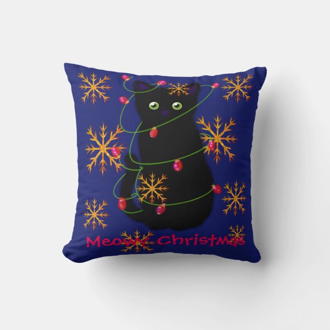 Meowy Kerstmis | cadeau voor kattenliefhebbers | z Kussen (Voorkant)