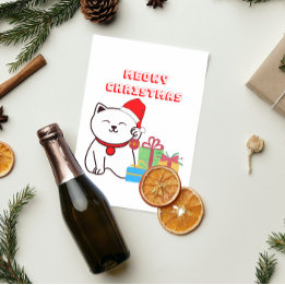 Meowy Kerstmis! Cartoon Cat Meow Christmas Design Briefkaart