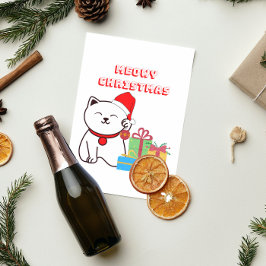 Meowy Kerstmis! Cartoon Cat Meow Christmas Design Briefkaart