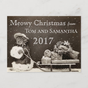Meowy Kerstmis Cat Funny Kerstmis Feestdagenkaart