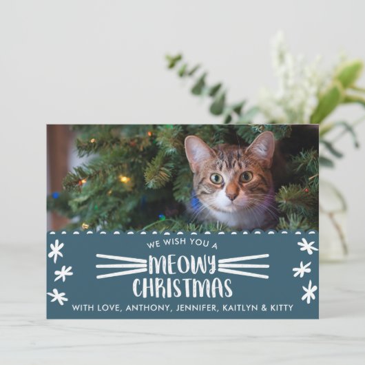 Meowy Kerstmis | Cat Holiday Foto Feestdagenkaart (Staand voorkant)