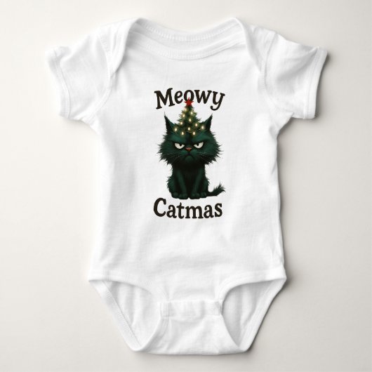 Meowy Kerstmis Chagrijnige kat Romper (Voorkant)