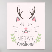 Meowy Kerstmis | Cute Cat, Antlers Poster (Voorkant)