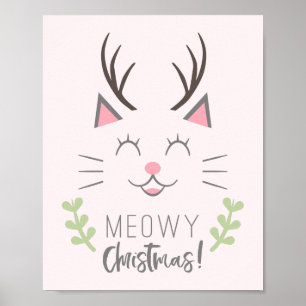 Meowy Kerstmis   Cute Cat, Antlers Poster