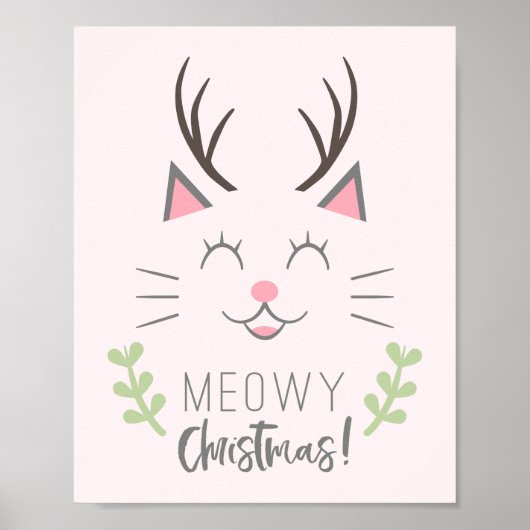 Meowy Kerstmis | Cute Cat, Antlers Poster (Voorkant)