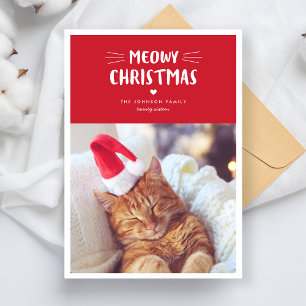 Meowy Kerstmis   Cute Cat Holiday-fotokaart Feestdagenkaart