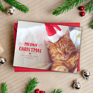 Meowy Kerstmis   Cute Cat Holiday-fotokaart Feestdagenkaart