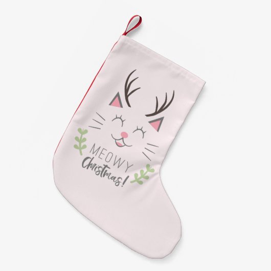 Meowy Kerstmis | Cute Cat Lovers Illustratie Kleine Kerstsok (Voorkant (Hangend))