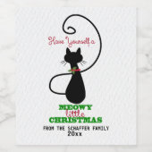 Meowy Kerstmis, Cute Holiday Cat Wijn Etiket (Enkel label)