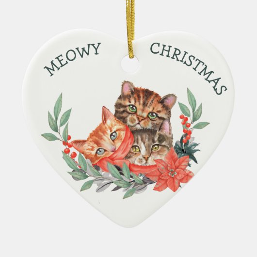 Meowy Kerstmis Cute Kitten Wreater Kinderen Keramisch Ornament (Voorkant)