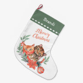 Meowy Kerstmis Cute Kitten Wreath Grote Kerstsok (Voorkant (Hangend))