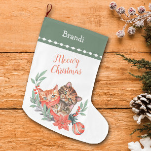 Meowy Kerstmis Cute Kitten Wreath Grote Kerstsok