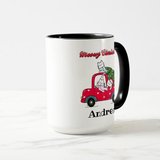 Meowy Kerstmis Cute Truck Cats Jouw naam Mok (Voorkant rechts)