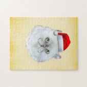 Meowy Kerstmis! Een schattige kat met kerstmuts Legpuzzel (Horizontaal)