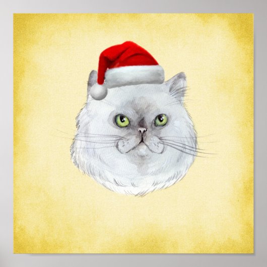 Meowy Kerstmis! Een schattige kat met kerstmuts Poster (Voorkant)