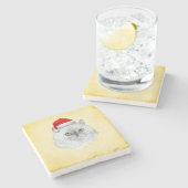 Meowy Kerstmis! Een schattige kat met kerstmuts Stenen Onderzetter (Zijkant)