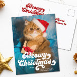 Meowy Kerstmis - Eenvoudige finale moderne fotofee Briefkaart<br><div class="desc">Fun retro  typografie pet vakantie briefkaart lezing MEOWY CHRISTMAS met uw douane huisdierfoto en bericht. Ruimte voor extra voorgedrukt bericht op de rug. Ideaal om je favoriete afbeelding van je kat te voorzien voor Kerstmis,  Hanukkah of een andere feestdag!</div>