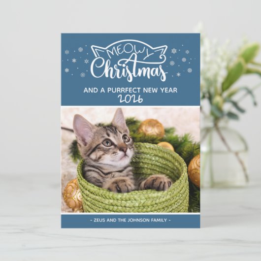 Meowy Kerstmis en een nieuwe fotokaart voor een do (Staand voorkant)