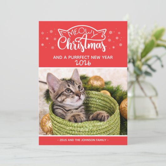 Meowy Kerstmis en een nieuwe fotokaart voor een do (Staand voorkant)