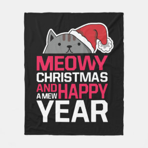 Meowy Kerstmis en Happy Nieuwjaar Fleece Deken
