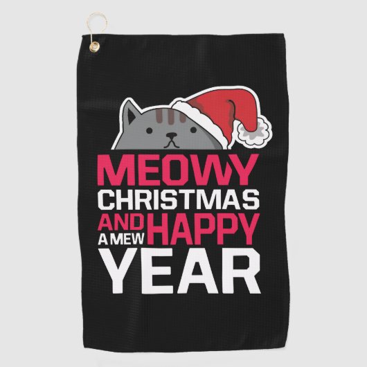Meowy Kerstmis en Happy Nieuwjaar Golfhanddoek (Voorkant)