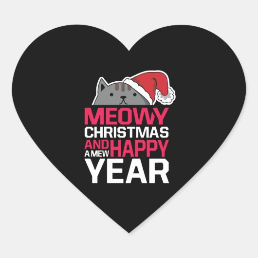 Meowy Kerstmis en Happy Nieuwjaar Hart Sticker (Voorkant)