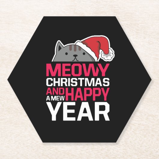 Meowy Kerstmis en Happy Nieuwjaar Kartonnen Onderzetters (Voorkant)