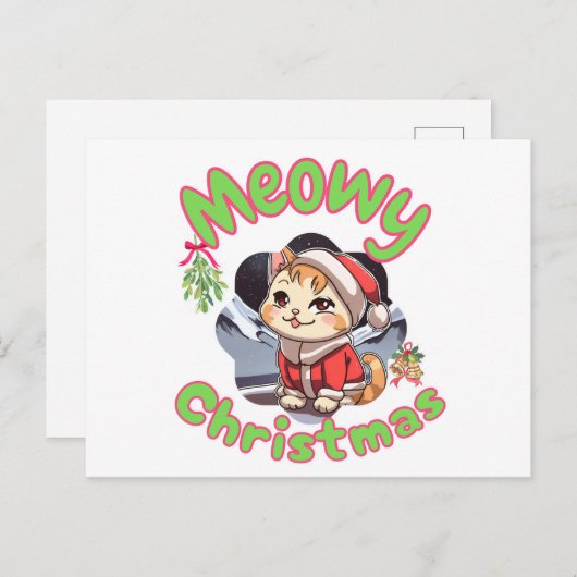 Meowy kerstmis feestdagenkaart (Voorkant / Achterkant)