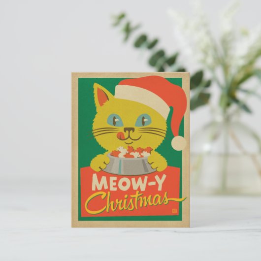 Meowy Kerstmis Feestdagenkaart (Staand voorkant)