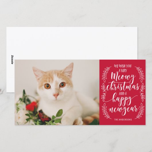 Meowy Kerstmis Feestdagenkaart (Voorkant / Achterkant)