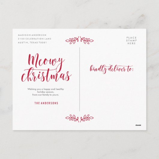 Meowy Kerstmis Feestdagenkaart (Achterkant)