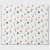 'Meowy Kerstmis'-feestkat in Antlers Patroon Cadeaupapier (Vlak)