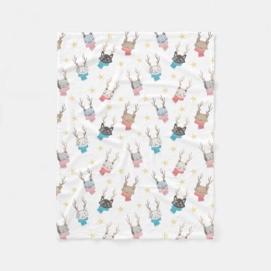 'Meowy Kerstmis'-feestkat in Antlers Patroon Fleece Deken (Voorkant)